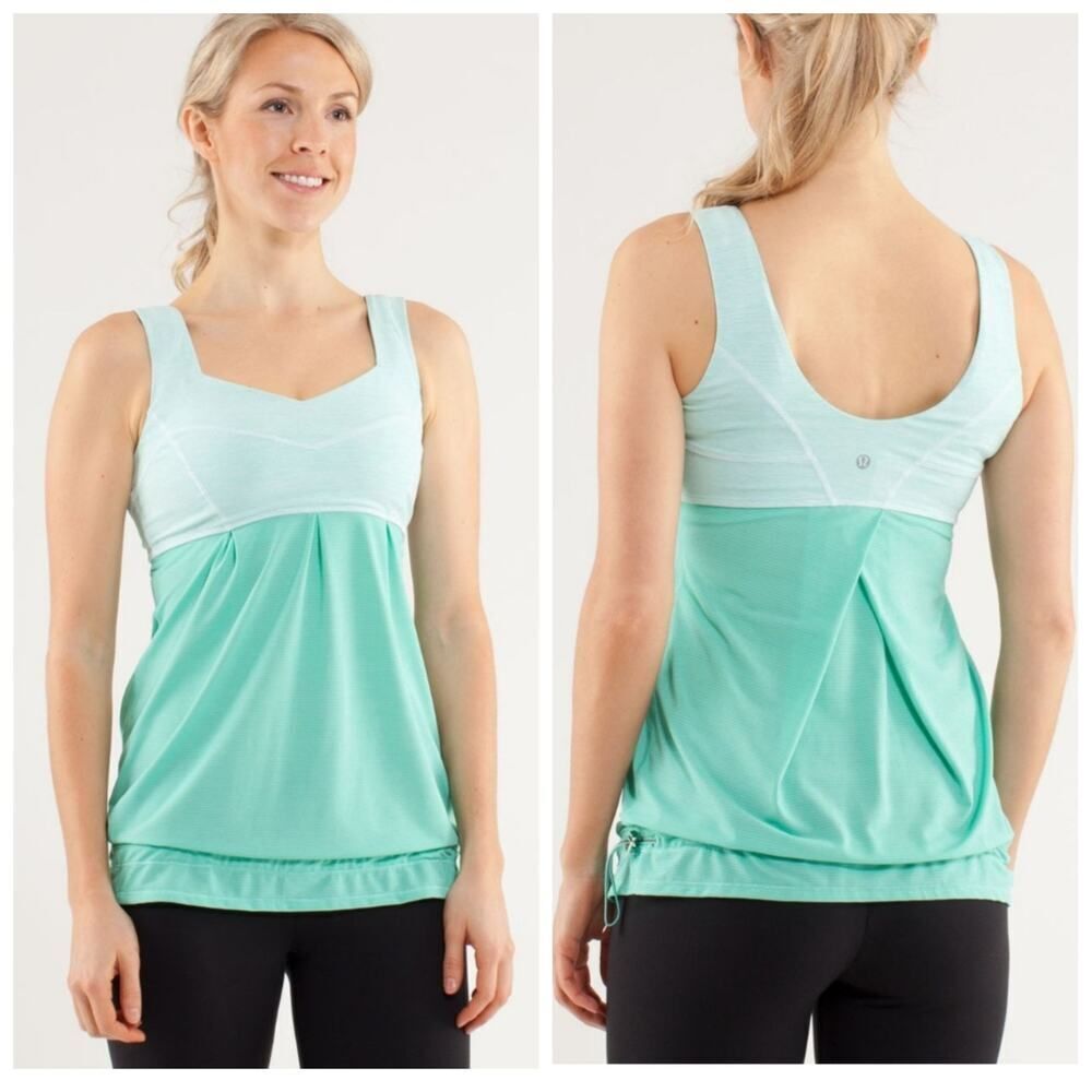Lululemon Run: Tame Me Tank Heathered Menthol / Wee Stripe White Menthol sz 6